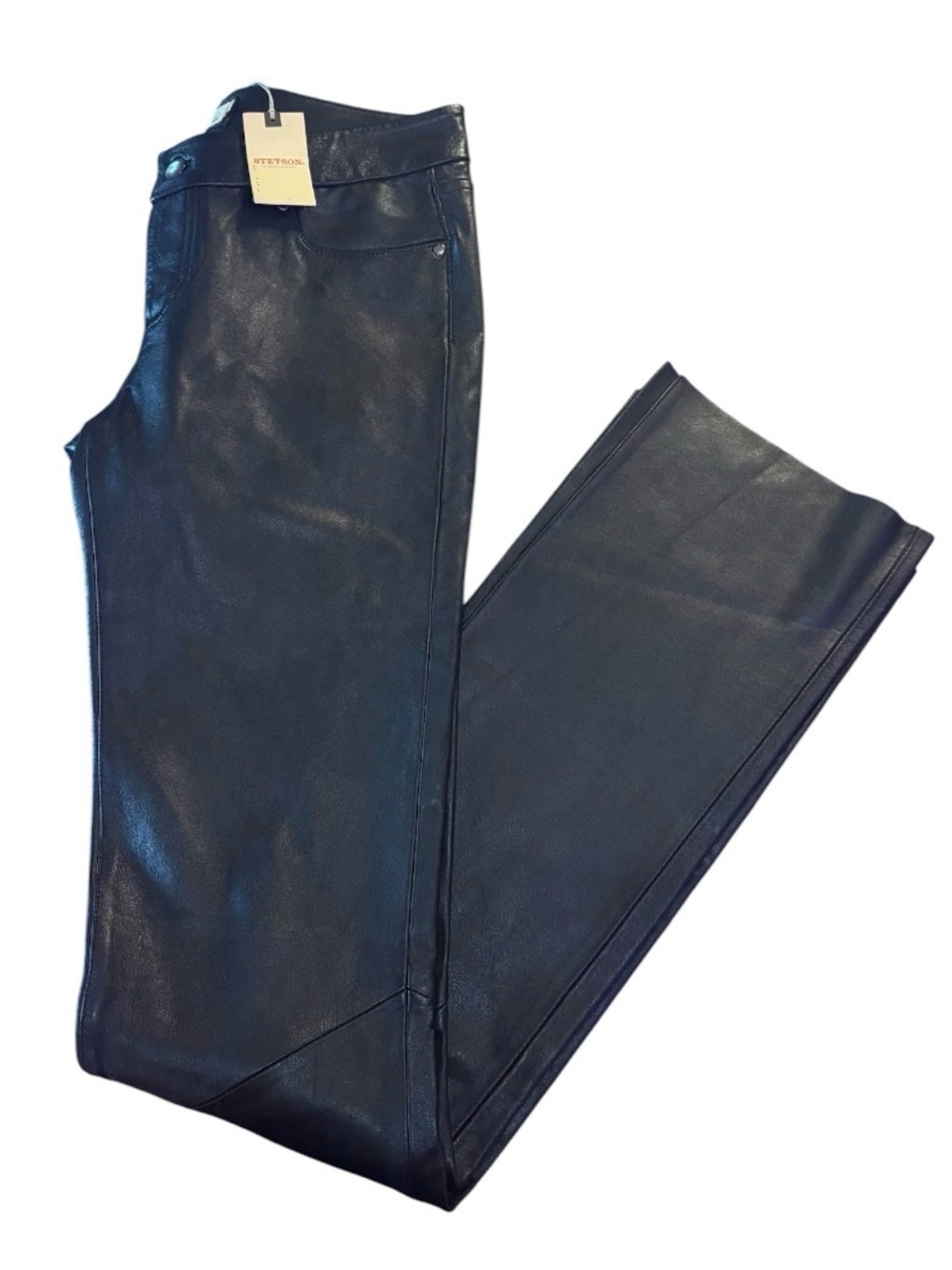 Stetson Genuine Leather Bootcut Pants Black Western Moto NWT Sz 4